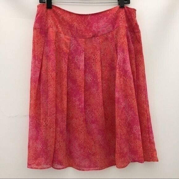 Women's Skirt Size 14 Pink Salmon Animal Print Sheer Pleated - Picture 1 of 7